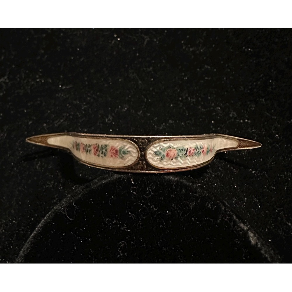 Victorian Posey Holder Pin Sterling Silver Enamel HP Flowers R. Blackinton